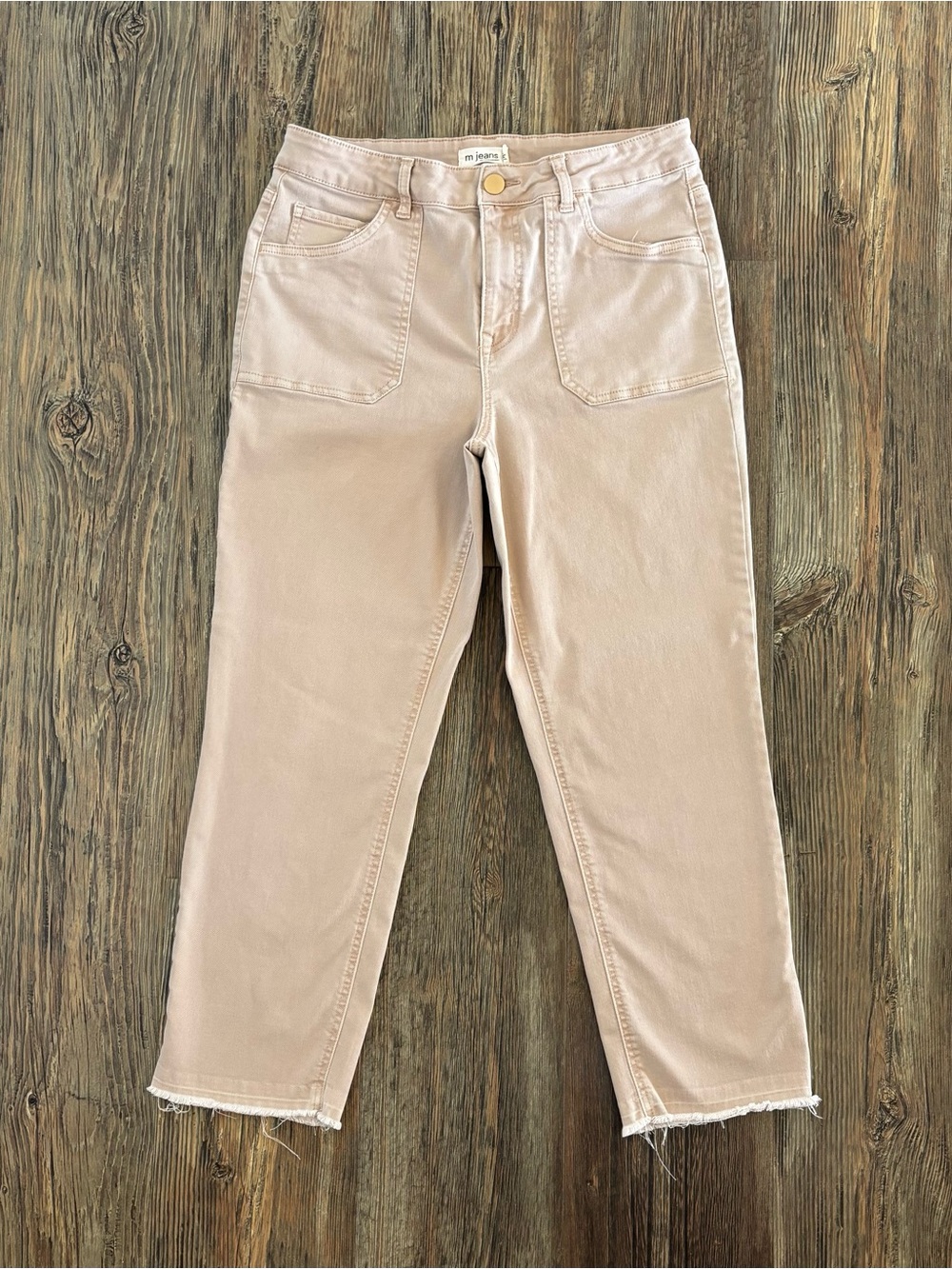 Maurices M Jeans Slim Straight Ankle High-Rise Pants Womens 14 Beige Stretch